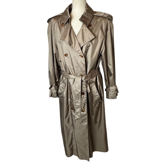 Vtg British Mist Long Trench Coat Women's size 14 Champagne Shimmer academia - Picture 1 of 16